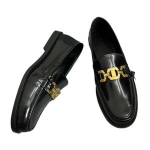 Women’s Massimo Duttie Black Leather Loafers with Gold Hardware size 39
